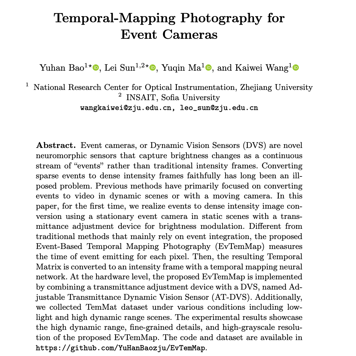 Temporal-mapping photography for event cameras 论文缩略图